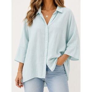 Adrienne Vittadini 2X Light Blue Linen Rayon Button Blouse‎ Coastal Quiet Luxury